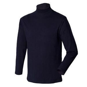 Henbury Mens Long Sleeve Cotton Rich Roll Neck Top / Sweatshirt  / Navy